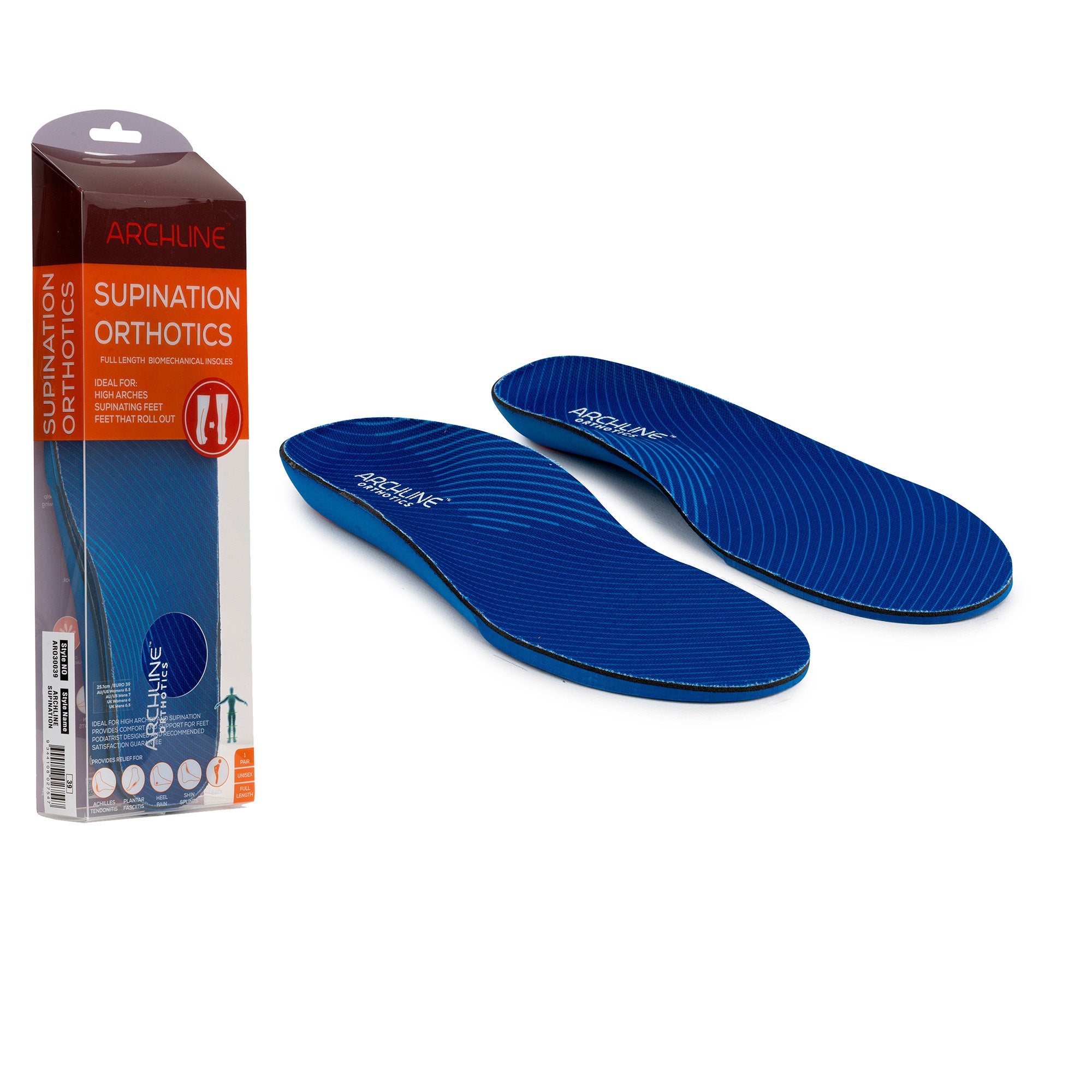 Archline Supination Orthotic Insoles – Full Length (Unisex) Plantar Fa